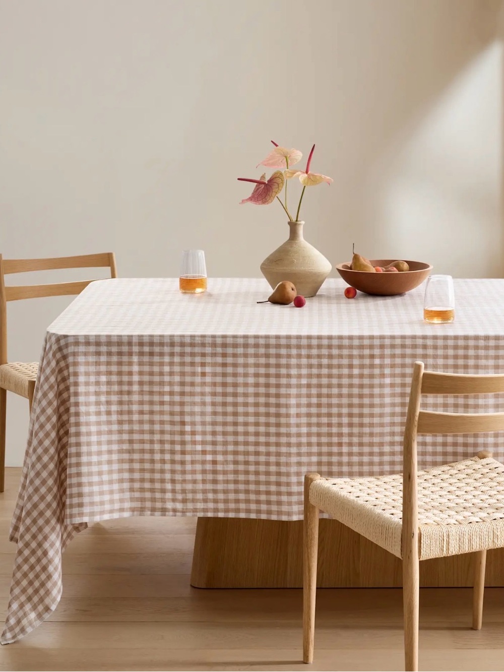 Quince Latte Gingham European Linen Tablecloth - Retail $55
